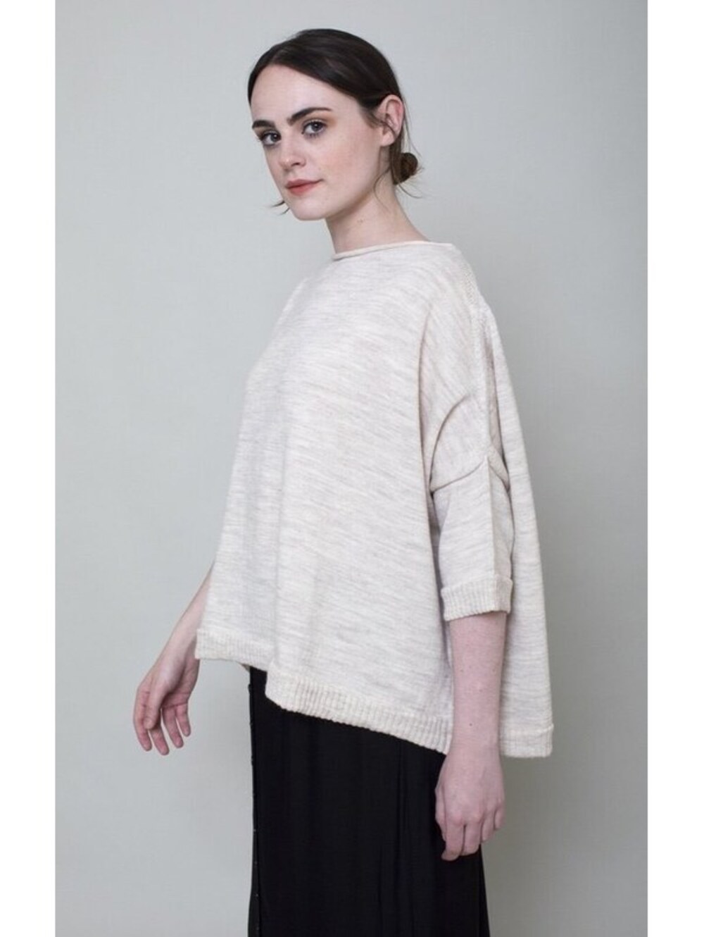 Gallego Desportes Cream Button Shoulder The Pullover Boxy 100% Wool Sweater